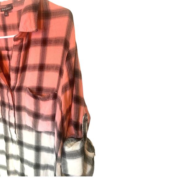 Dear John Anthropologie Boyfriend Shirt M Pink Flannel Oversized Checked Henley - Picture 5 of 8